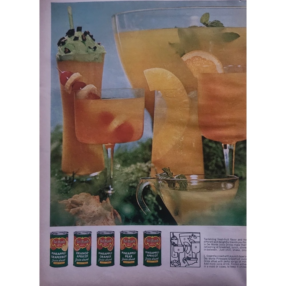 Del Monte Juice Drinks Magazine Ad 1960s Mid-Century Modern Beverages 10x13